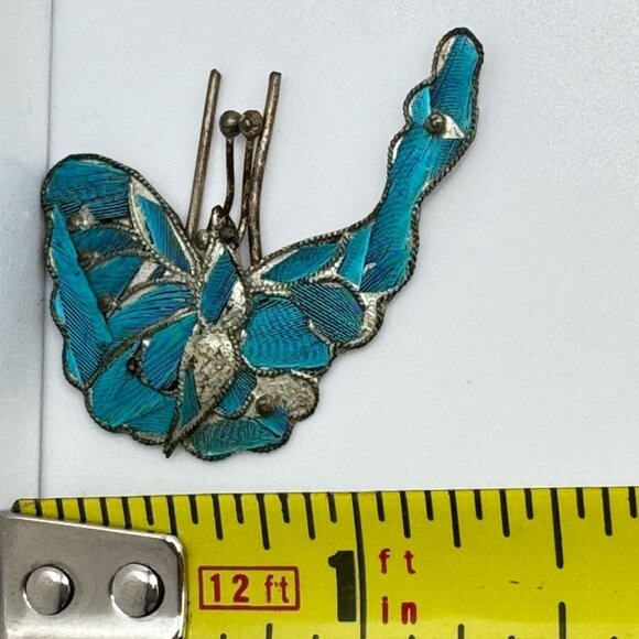Vtg Kingfisher Blue Feather Butterfly Pin Brooch Hair Comb Piece Decor Coral #12 - Picture 4 of 5
